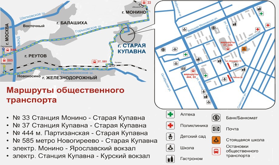 Карта старой купавны с улицами и номерами домов